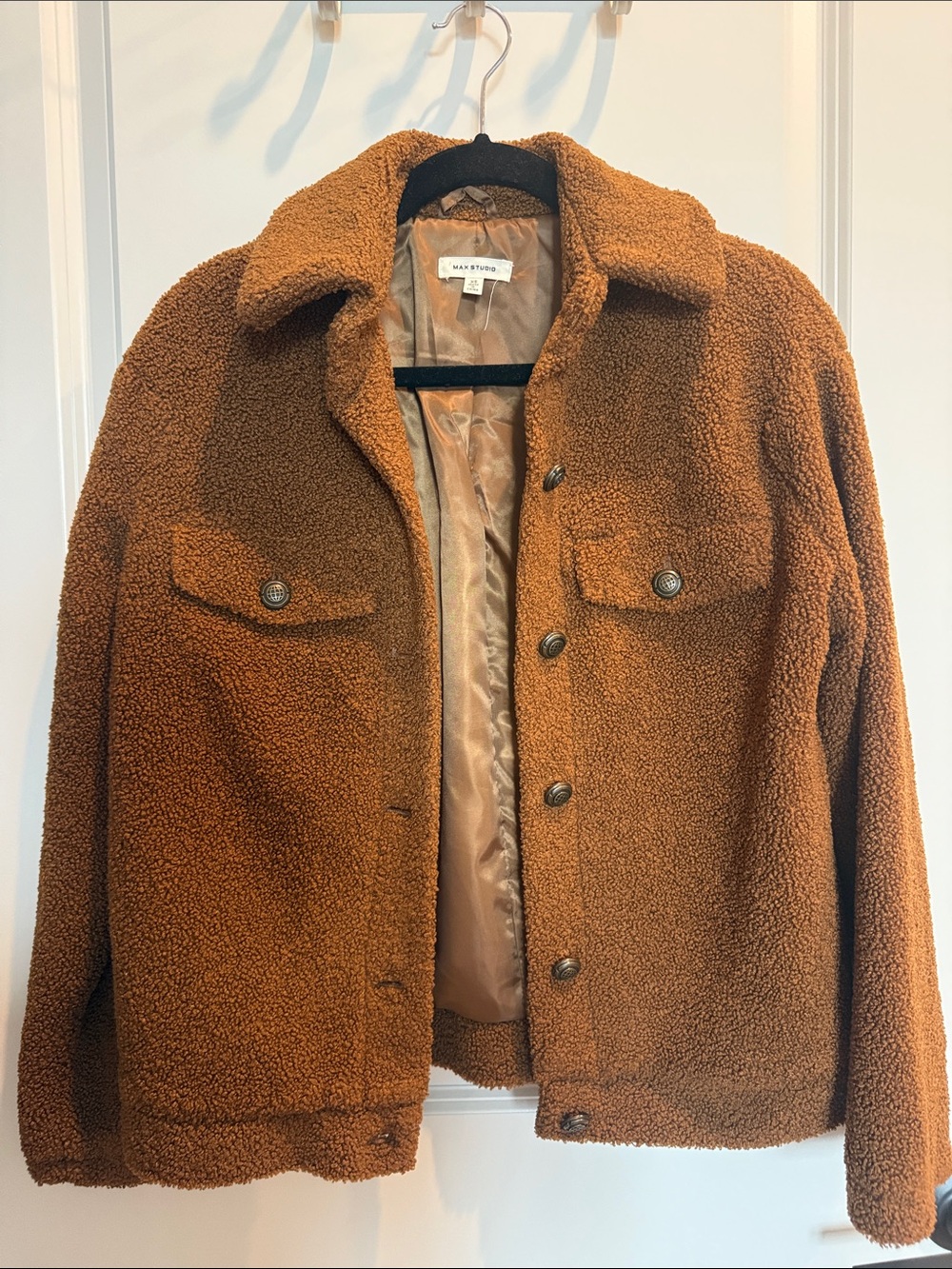 Max Studio Chestnut Teddy Jacket with Button Front